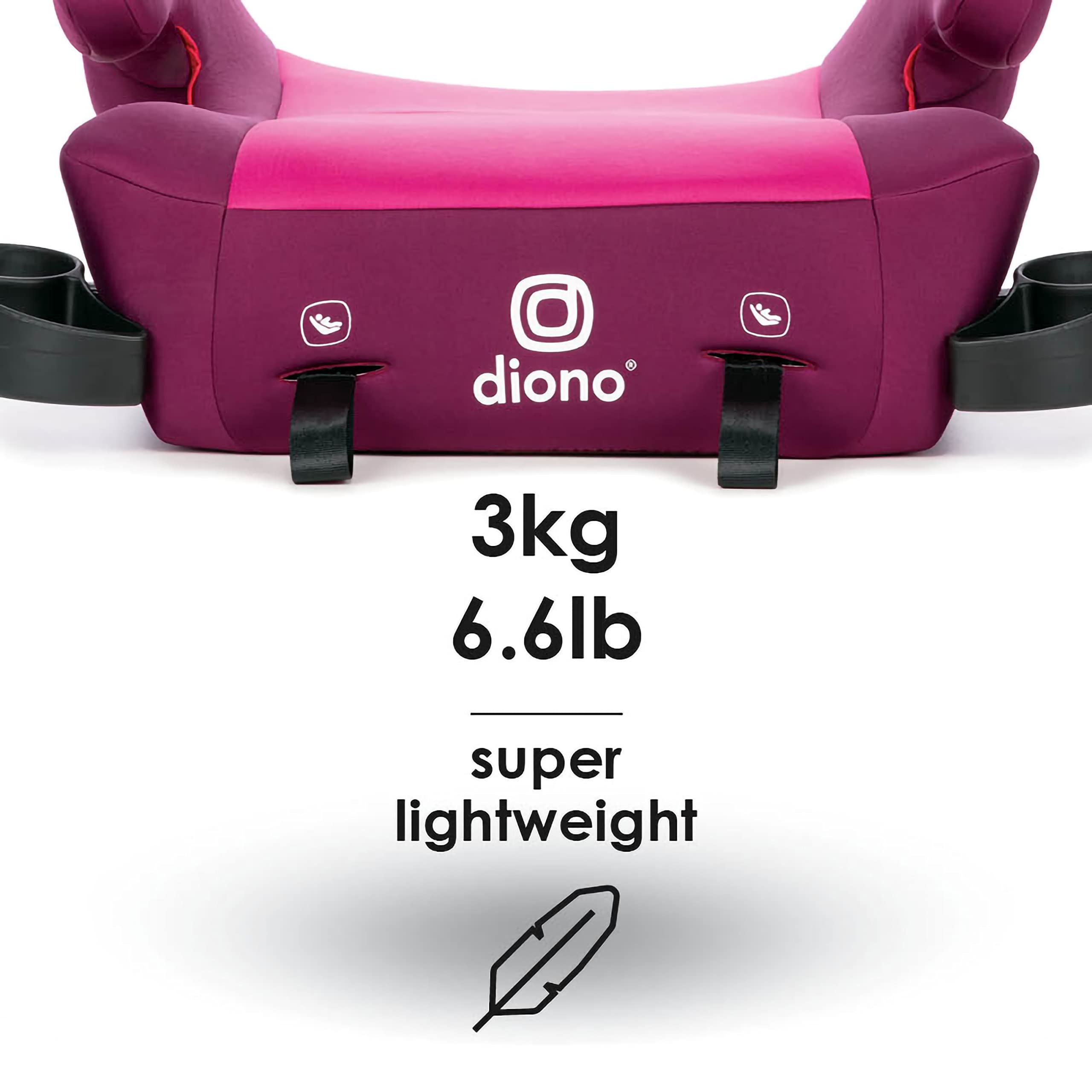 Diono Solana 2 XL 2022, Dual Latch Connectors, Lightweight Backless Belt-Positioning Booster Car Seat, 8 Years 1 Booster Seat, Pink