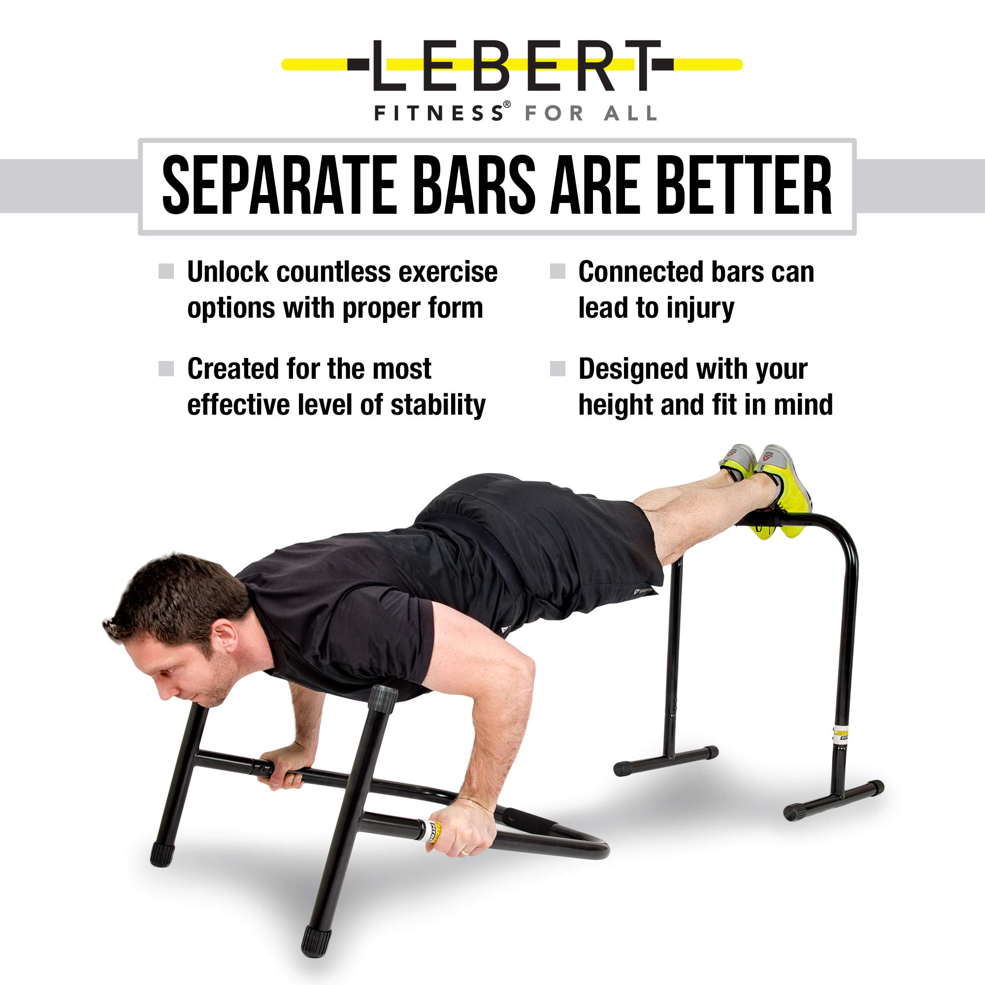 Lebert Fitness Dip Bar Stand - Original Equalizer Total Body Strengthener Pull Up Bar Home Gym Exercise Equipment Dipping Station - Hip Resistance Band, Workout Guide and Online Group