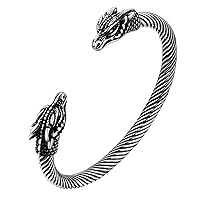 FaithHeart Dragon Head Cuff Bracelet for Male Adjustable Stainless Steel Punk Gothic Viking Bangles for Boyfriend