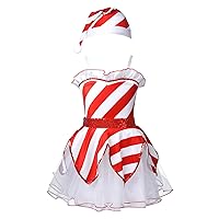 Moily Toddler Girls Ms.Santa Christmas Costume Sequined Tutu Dress for Ice Skating/Ballet Dancewear Candy Strip White 7-8