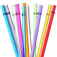 20 Pieces Reusable Drinking Straws Colorful Plastic Straws Clear Glitter  Unbreakable Straw with Cleaning Brush for Party 9inch