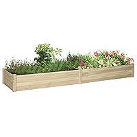 Outsunny 8x2ft Wooden Raised Garden Bed Kit, Elevated Planter with 2 Boxes, Self Draining Bottom and Liner, Patio to Grow Vegetables, Herbs, and Flowers, Natural