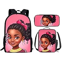 Afro Girl Backpack with Lunch Box for Girls Pink African Bookbag Teen Kids School Bags,Primary/Elementary Student High School Student Bookbag 17 inch