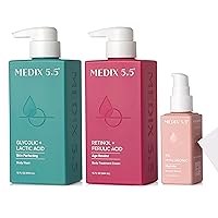 Medix 5.5 Glycolic Acid Exfoliating Body Wash + Retinol Age Rewind Body Treatment Cream + 3% Hyaluronic Acid Hydrating Serum Set