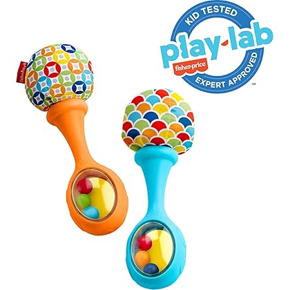 Fisher-Price Newborn Toys Rattle 'n Rock Maracas, Set of 2 Soft Musical Instruments for Babies 3+ Months, Blue Orang