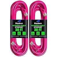 Maximm Cat 6 Ethernet Cable 30 ft 2 Pack - High-Speed LAN Cable, Internet Cable, Patch Cable, and Network Cable - UTP, 10Gbps, 550MHz Ethernet Cord - Pink