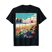 Flower field painting Anime Meadow Impressionnism T-Shirt