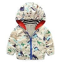 lymanchi Kids Baby Boy Dinosaur Hooded Zip Jackets Windbreaker Casual Outerwear
