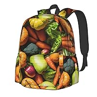 Various Vegetables And Fruit Backpack Print Shoulder Canvas Bag Travel Large Capacity Casual Daypack With Side Pockets
