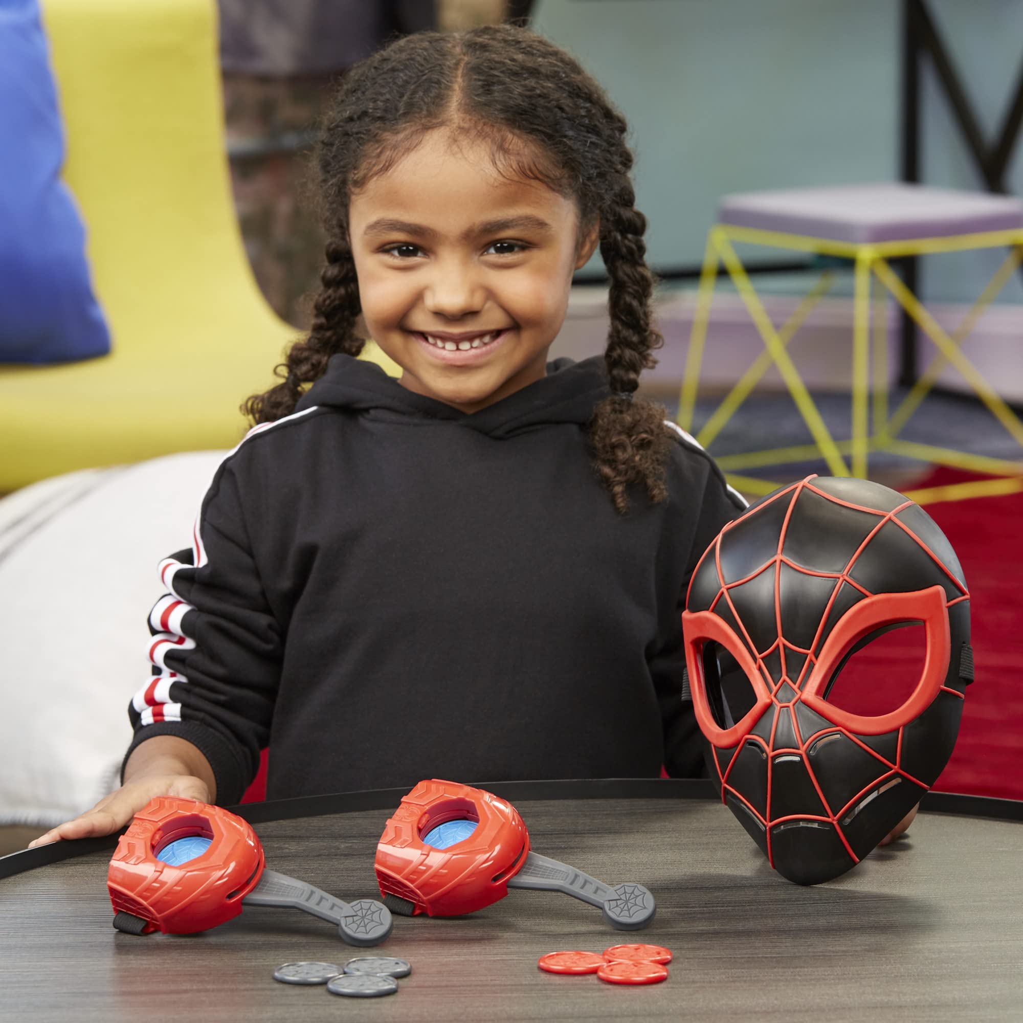 Spider-Man Marvel Across The Spider-Verse Web Action Gear, Miles Morales Costume Mask and Gauntlets, Super Hero Toys for 5 Year Old Boys and Girls and Up