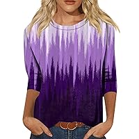 Women's Athletic Shirts & Tees, Silk Shirts for Women Summer Crop Tops 3/4 Sleeve Tee Ladies Summer Round Neck Tshirt Trendy Tops Plus Size 2024 Slim Shirt Graphic Tees Blouse (Purple,XX-Large)