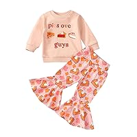 Toddler Baby Girl Thanksgiving Outfit Turkey Sweatshirt Top Bell Bottom Outfits Flare Pants Set 2Pcs Fall Clothes