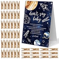 Don't Say Baby Clothespin Game, 1 Sign and 50 Mini Clothespins, Outer Space Baby Shower Decorations, Baby Shower Games, Gender Reveal Games, Gender Neutral Baby Shower Supplies-A16