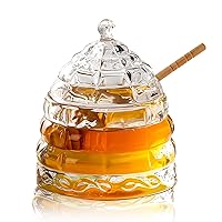 Honey Jar with 1 Dipper, Honey Jar and Dipper Set Large Glass Honey Pot storage, Honey Dish with stick for Jam Jelly Syrup