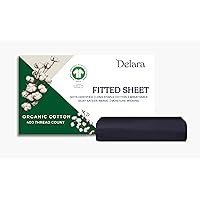 Delara GOTS Certified 100% Organic Cotton Queen Fitted Sheet, 400TC, Long Staple Cotton, Ultra Soft, Silky, Moisture-Wicking, Smooth & Breathable, 360-Degree Elastic 17” Deep Pocket