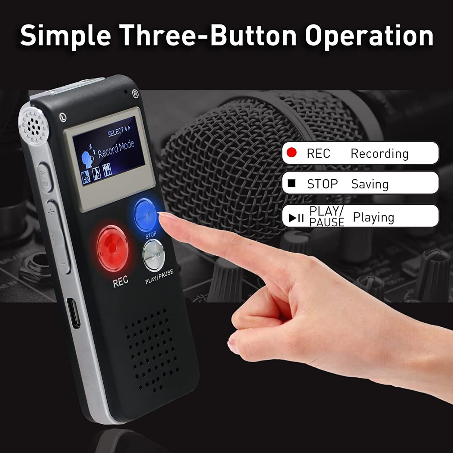 HXTWORLD Digital Voice Recorders 16GB Audio Recorder Voice Activated Recorder for Lectures, Meetings, Interviews Recording Device Tape Recorder with Microphone USB Cable, MP3 Player