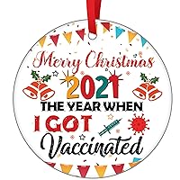 Merry Christmas 2021 Ornament The Year When I Got Vaccinated Ornament Quarantine Christmas Tree Hanging Ornaments 2021 A Year to Remember Christmas Ornament Xmas Gift to Friends