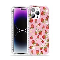for iPhone 15 Pro Max Case with Strawberry Party Fruit Design [Compatible with MagSafe], Cute Floral Magnetic Phone Bumper for Women Girls, Stylish Pink Flower Cover with Gold Accents