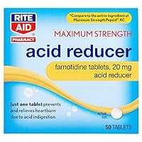 Rite Aid Acid Reducer, Maximum Strength Famotidine Tablets, 20 mg – 50 Tablets - Heartburn Relief - Acid Reflux - Antacid Chews & Tablets