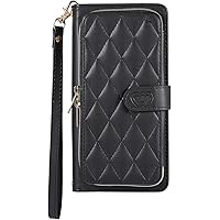 ONNAT- Wallet Case for iPhone 15 Pro Max/15 Pro/15 Plus/15 Flip Wallet Leather Cover with Card Slot Kickstand Shoulder Strap Magnetic Closure Case (Black,15 Pro Max'')
