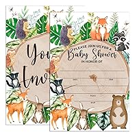 Baby Shower Invitations for Boy Woodland with Envelopes, Invites for Baby Showers Party Forest Animals, Zoo Animals Baby Shower Invite Cards, 4