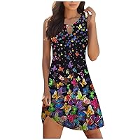 joysale Women‘s Trendy Keyhole Sleeveless Tank Boho Mini Dress 2024 Floral Print Flowy Beach Party Dresses
