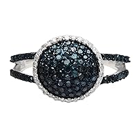 0.81 Cttw Natural White & Color Enhanced Blue Round Diamond 925 Silver Geometric Dome Ring, Size 8
