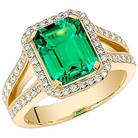 PEORA 3.50 Carats Created Colombian Emerald Lab Grown Diamond Ring in 14K White or Yellow Gold, Emerald Cut, Size 4 to 10