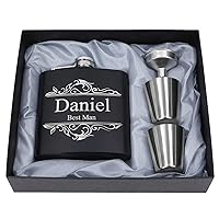 Personalized Hip Flasks For Men - Custom Stainless Steel with Leather Flask Gifts For Husband Dad, Groomsmen Gifts, Gifts for Wedding Party