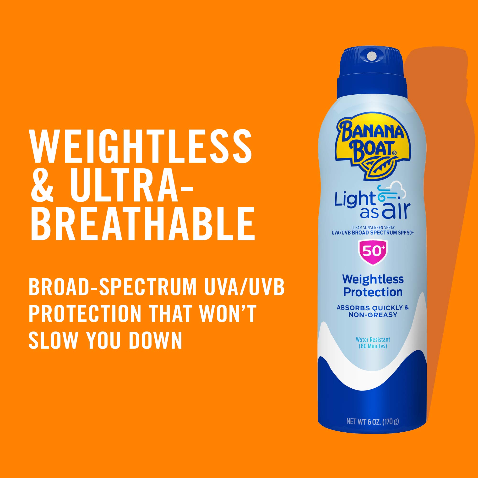 Banana Boat Light As Air, Broad Spectrum Sunscreen Spray 6oz. SPF 50 , 2 Count (Pack of 1)