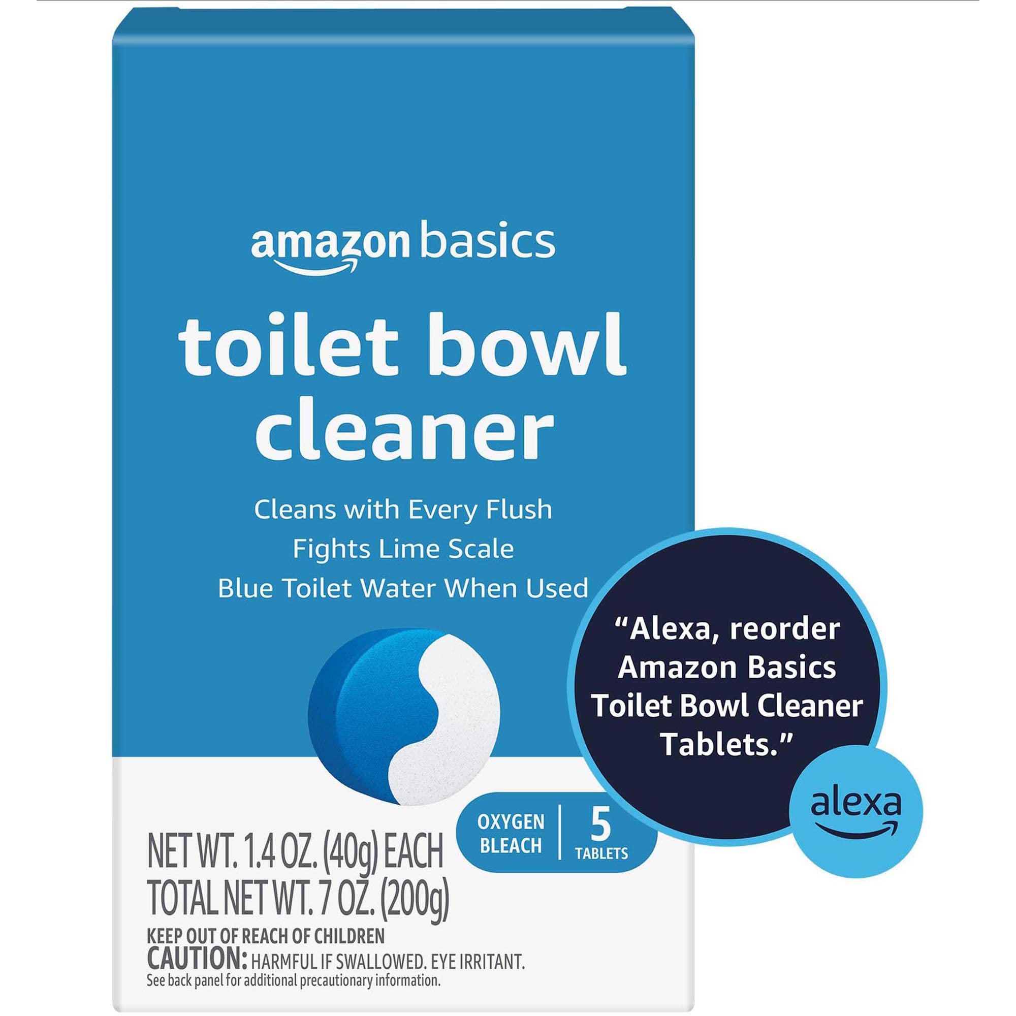 Amazon Basics Toilet Bowl Cleaner Blue Tablets with Oxygen Bleach, 5 Count