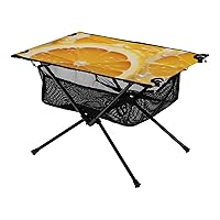 Orange Slices Folding Portable Camping Table for Women Men Sturdy Beach Table with A Hanging Mesh Bag Easy to Assemble Camping Essentials for Travel Beach