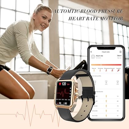 MAXTOP Smart Watch for Android Phones and iPhone Compatible, Smart Watches for Women,1.3 inches Color Screen Fitness Watch with Blood Pressure Heart Rate Monitor with Leather Strap (Black)
