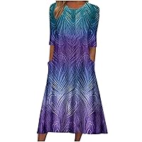 Maxi Dresses for Women 2023 Summer Crewneck Floral T Shirt Dress Plus Size Short Sleeve Tunic Dress with Pockets