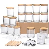 VITEVER 16 Pack, 10 OZ Thick Glass Candle Jars with Bamboo Lids and Candle Wick Kit - Bulk Clear Empty Glass Candle Jars for Making Candles - Spice, Powder Containers