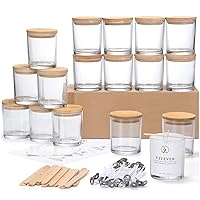 15 Pack, 6 OZ Thick Glass Jars with Airtight Bamboo Lids and Sticky Labels,  Clear Empty Candle Jars for Making Candles, Spice Jars, Sample Container 