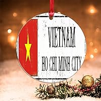 Vietnam National Flag Christmas Tree Hanging Ornaments Ho Chi Minh City Acrylic Christmas Ornaments Keepsake Patriotic National Symbolic Christmas Decorations for Tree
