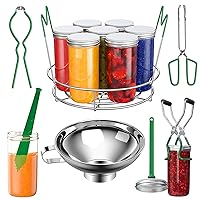 Canning Supplies Starter Kit, 7 Piece Canning Tools Set with Stainless Steel Rack, Wide Mouth Funnel, Kitchen Tongs, Jar Lifter, Magnetic Lid Lifter, jar Wrench, Bubble Popper