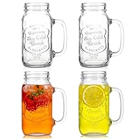 24 OZ Mason Jar Drinking Glasses for Party Beverages Materials and Jars with Comfortable Handle Easy to Clean in the Dishwasher 4Pack