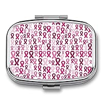 Small Rectangle Pill Box Breast Cancer Awareness Pink Ribbons Pill Case, Metal Medicine Vitamin Pill Organizer Portable Mini Pill Container Holder with 2 Compartment