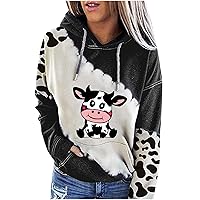 RMXEi Sweatshirts For Women Plus Size,Women's Cute Cow Print Sweatshirt Long Sleeve Hooded Casual Tops Shirts