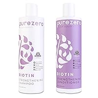 Purezero Biotin Shampoo & Conditioner set - Anti Thinning Formula - Volumizing, Thicker, Fuller Hair - Zero Sulfates, Parabens, Dyes, Gluten - 100% Vegan & Cruelty Free - Great For Color Treated Hair