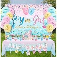 36pcs Gender Reveal Party Decoration Set Boy or Girl Reveal Backdrop 6x4ft Boy or Girl Banner Cake Toppers and Balloons Blue Pink Gender Party Reveal Supplies Baby Shower Photography Background