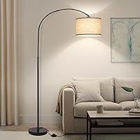 Arc Floor Lamps for Living Room, Modern Standing Lamp with Adjustable Hanging Drum Shade, Tall Pole Lamp with Foot Switch, Over Couch Arched Reading Light for Bedroom, Office (Black)