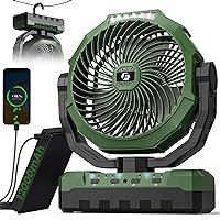 FRIZCOL 3-in-1 Camping Fan - Portable Fan Rechargeable - 12000mAh 9-Inch Battery Powered Fan(70Hrs) - USB Fan with Light & Remote for Indoor, Outdoor, Tent, Travel, BBQ, Fishing, Jobsite - Green