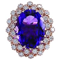 9.19 Carat Natural Violet Amethyst and Diamond (F-G Color, VS1-VS2 Clarity) 14K Rose Gold Cocktail Ring for Women Exclusively Handcrafted in USA