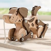 Montessori Toys 1 2 3 4 Years Old Boys Girls, Pull Along Walking Toys, Wooden Walking Pull Dog Toy for Baby Toddler, Walk Along Puppy Pull, Wooden Pull & Push Toy, Running Mechanical Dog MT5022