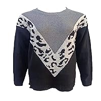 Autumn/Winter Printing Stitching Leopard Print Sweater Long-Sleeved Top Knit Sweater Women Black 5XL