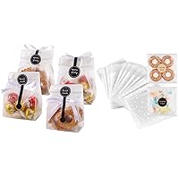 YunKo 100PACK Cookie Bags for Gift Giving and 200 Pack Self Sealing Cellophane Bags Clear Cookie Bags 5.5x5.5IN With Stickers