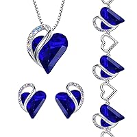 Leafael Infinity Love Heart Necklace, Stud Earrings, and Bracelet for Women, September Birthstone Crystal Jewelry, Silver Tone Gifts for Women, Sapphire Blue